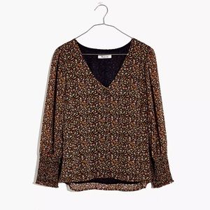 Madewell Georgette smocked cuff button front top.